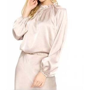 NEW RENEEC. solid satin ruffle top in beige